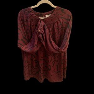 Ava & Viv | Burgundy and Black Relaxed Gathered Neckline Blouse